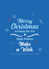 Merry Christmas and Happy New Year Typography on blue background