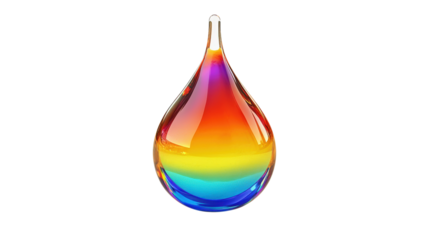 Rainbow colored water drop isolated on a transparent background
