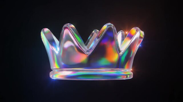 虹色に輝くY2Kクラウンアイコンが浮かぶ未来的デザイン