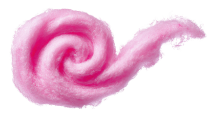 Pink cotton candy forming a sweet fluffy swirl. Delicious sugar confection, isolated on transparent background