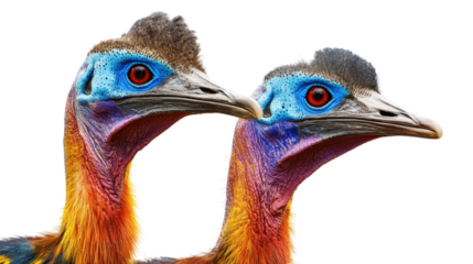 Two Cassowary Birds Close Up isolated on a transparent background