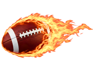 American football engulfed in flames isolated on transparent background