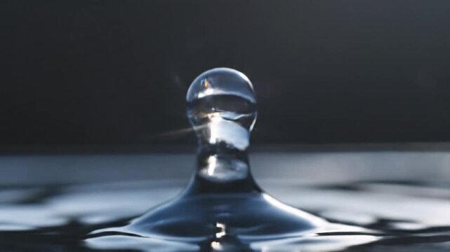 Abstract macro liquid droplet water surface in shades of blue and gray with a dark gradient background