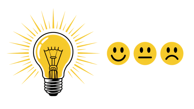 Evaluate your ideas with emotion icons and a bright light bulb idea