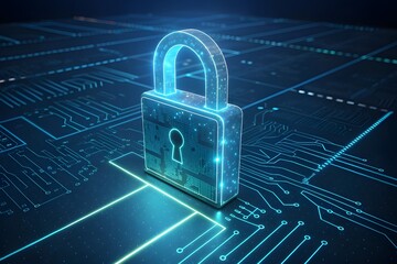 Security padlock on digital circuit