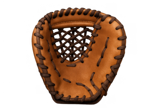 Baseball glove made of brown leather, used for catching balls in game play, isolated on transparent background - Powered by Adobe