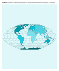 World Map. McBryde-Thomas flat-polar parabolic pseudocylindrical equal-area projection. Continents style. High Detail World map for infographics, education, reports, presentations.