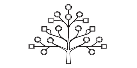 A clean black and white family tree illustration featuring organized branches and simple line art detailing