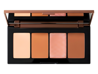 Four shades of contour and highlight makeup palette isolated on transparent background