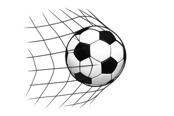 Soccer ball hitting net, scoring goal, representing success, achievement, and winning in sports match