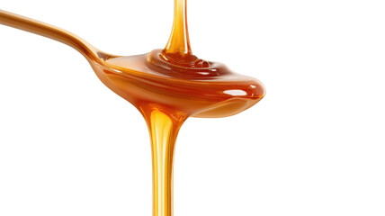 Golden honey dripping from a spoon, natural sweetness pouring, delicious food ingredient with transparent background