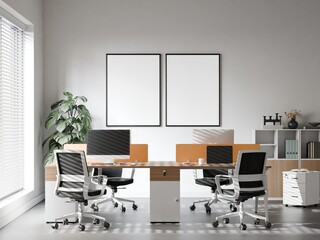 Modern Open Office Workspace with Minimalist Desk Setup and Natural Lighting &ndash; 3D Rendering
