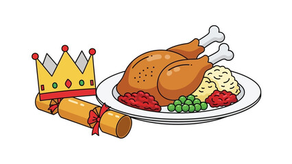 Festive Christmas Dinner with Roasted Turkey and Crown Cracker.