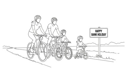 Family enjoying a happy bank holiday cycling together.