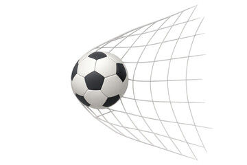 Soccer ball hitting goal net, scoring a winning point during an exciting match, representing victory and achievement