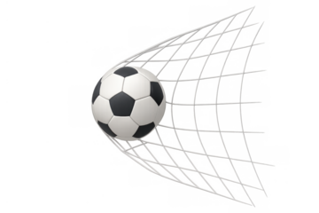 Soccer ball hitting goal net, scoring a winning point during an exciting match, representing victory and achievement