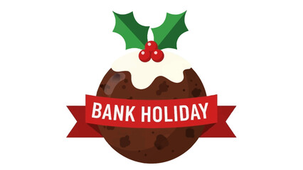 Festive Bank Holiday Illustration with Christmas Pudding and Holly.