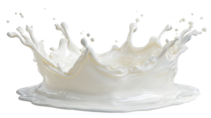 Milk splashing crown forming from liquid drop, dairy product creating a white beverage splash on transparent background