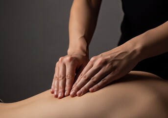 Close up of skilled hands performing a relaxing back massage for therapeutic relief and wellness