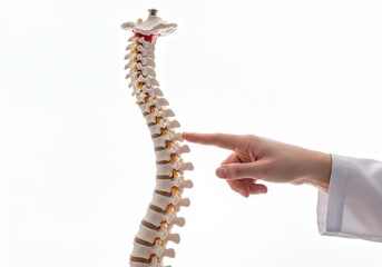 Doctor hand explaining human spine anatomy with anatomical model