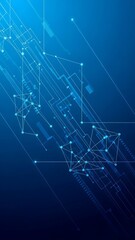 Obraz premium Abstract Blue Digital Background with Connecting Lines, Dots, and Geometric Shapes