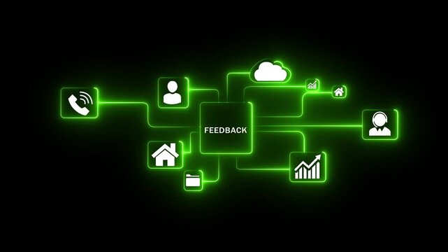 Feedback concept, user comment rating of company online, Glowing Business Feedback Cloud Network Icons Connection Concept Digital Technology Communication Partnership Growth Analysis .