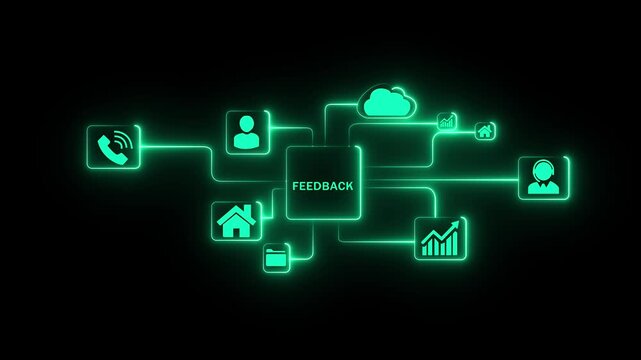 Feedback concept, user comment rating of company online, Glowing Business Feedback Cloud Network Icons Connection Concept Digital Technology Communication Partnership Growth Analysis .