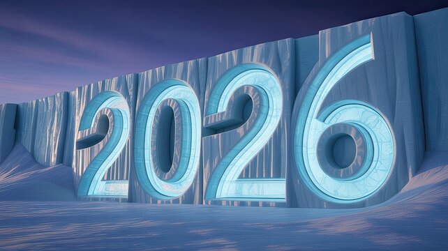 Glowing light blue year 2026 number graphic illustration - Powered by Adobe
