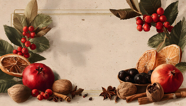 A frame made of elements for mulled wine in watercolor style. Festive beverage border hand painted digital art warm drink element autumn holiday graphic watercolor illustration cozy - Powered by Adobe