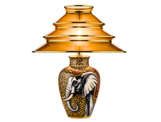 Decorative elephant table lamp with ornate base isolated on transparent background