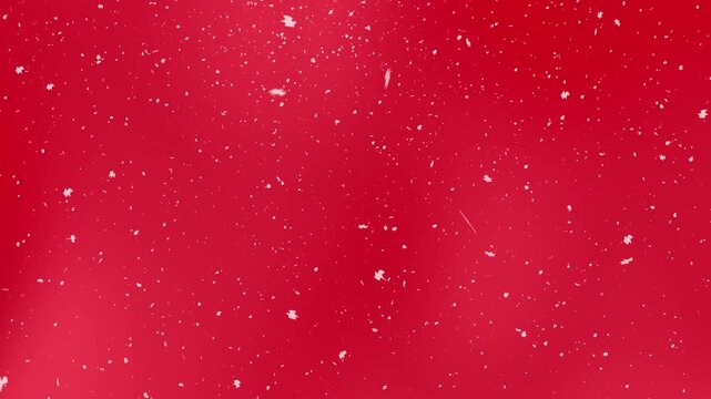 Snowy white snowflakes gently falling red background