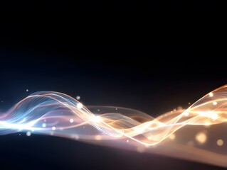 Abstract luminous waves on dark field, center composition ready for content insertion