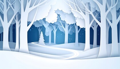 Winter white snowy forest scene art illustration