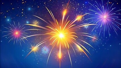 Naklejka premium Vibrant exploding fireworks illuminate the dark night sky with dazzling bursts of light and color creating a festive atmosphere