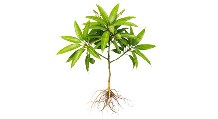 Young Cannabis Plant with Roots and Green Leaves.