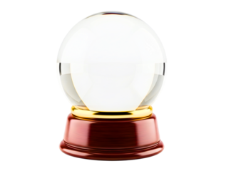 Clear glass snow globe with red base isolated on transparent background