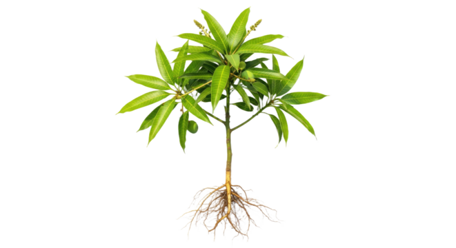 Young Cannabis Plant with Roots and Green Leaves.
