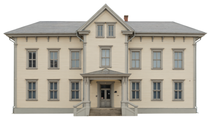 Elegant vintage building facade with symmetrical window design style