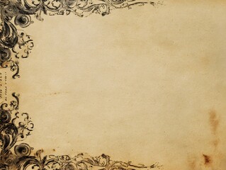 Yellowed book page with ink details, clean zone in center for elegant quote