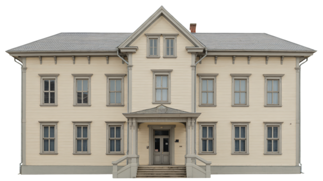 Elegant vintage building facade with symmetrical window design style