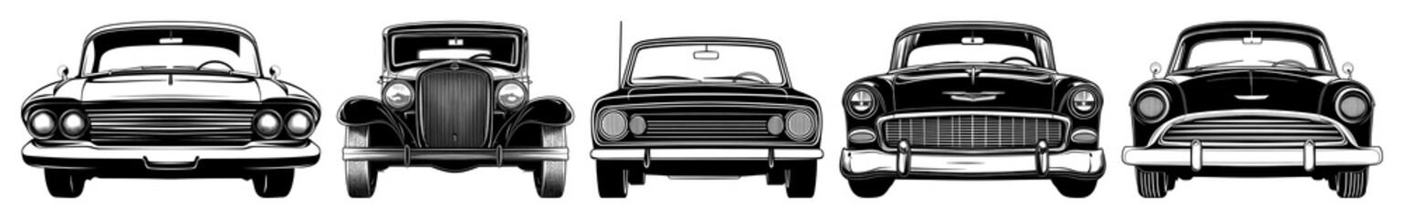 PNG Vintage car silhouettes collection, element set on transparent background