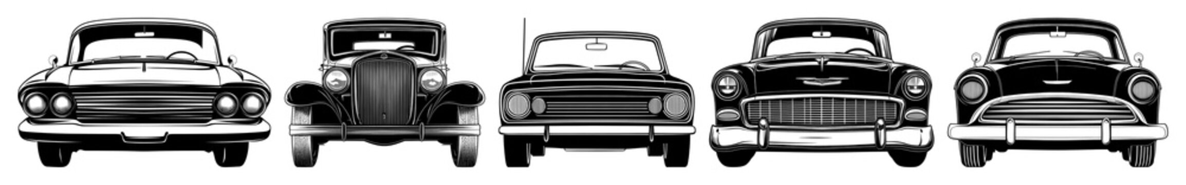 Fototapeta PNG Vintage car silhouettes collection, element set on transparent background