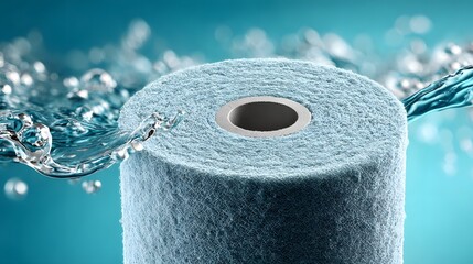 Delicate cleansing sponge with refreshing splash of water in a spa-like setting, evokes cleanliness and hygiene for beauty or household product advertising