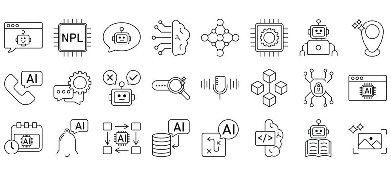 AI Agent Vector Icon Set. Minimal, Editable, and Perfect for Web and App UI.