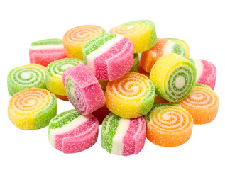Colorful swirl fruit jelly candies isolated on transparent background