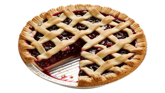 Freshly baked cherry pie, lattice crust, ready for a sweet celebration
