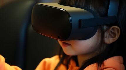 A young girl explores virtual reality with modern VR headset technology