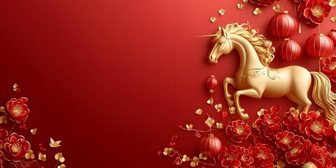 2026 Lunar New Year: horse Zodiac with Red-Gold Decor