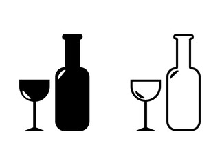 Alcoholic beverage icon, bottle and glass vector