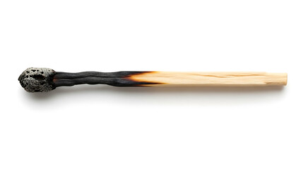 A solitary, fully burnt wooden matchstick, extinguished after serving its purpose, symbolizing completion